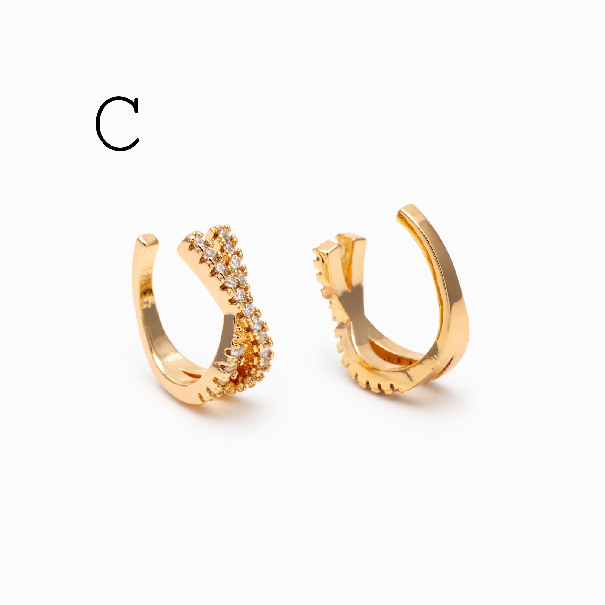 4pcs CZ Pave Gold Ear Cuffs, Dainty Ear Cuff, Delicate Ear Cuff, Ear Cuff No Piercing (GB-1335)